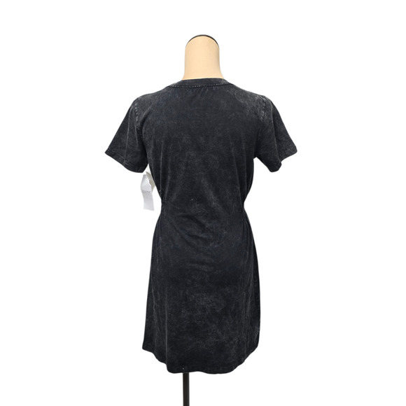 Cloth By Design Dress Womens Small Black Acid Wash T Shirt‎ Mini Ruched Casual - Picture 2 of 10